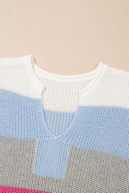 Stripe Colorblock V-Neck Sweater T-Shirt