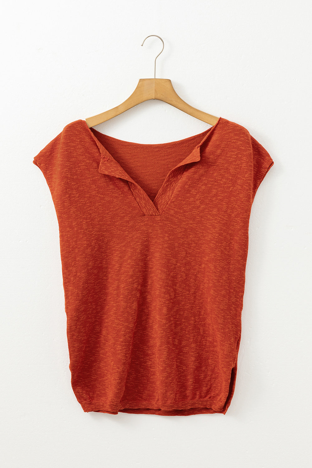 Solid V-Neck Short Sleeve Sweater