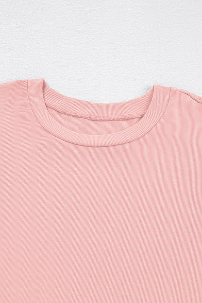 Pearl Beaded Puff Sleeve Ribbed Knit Top