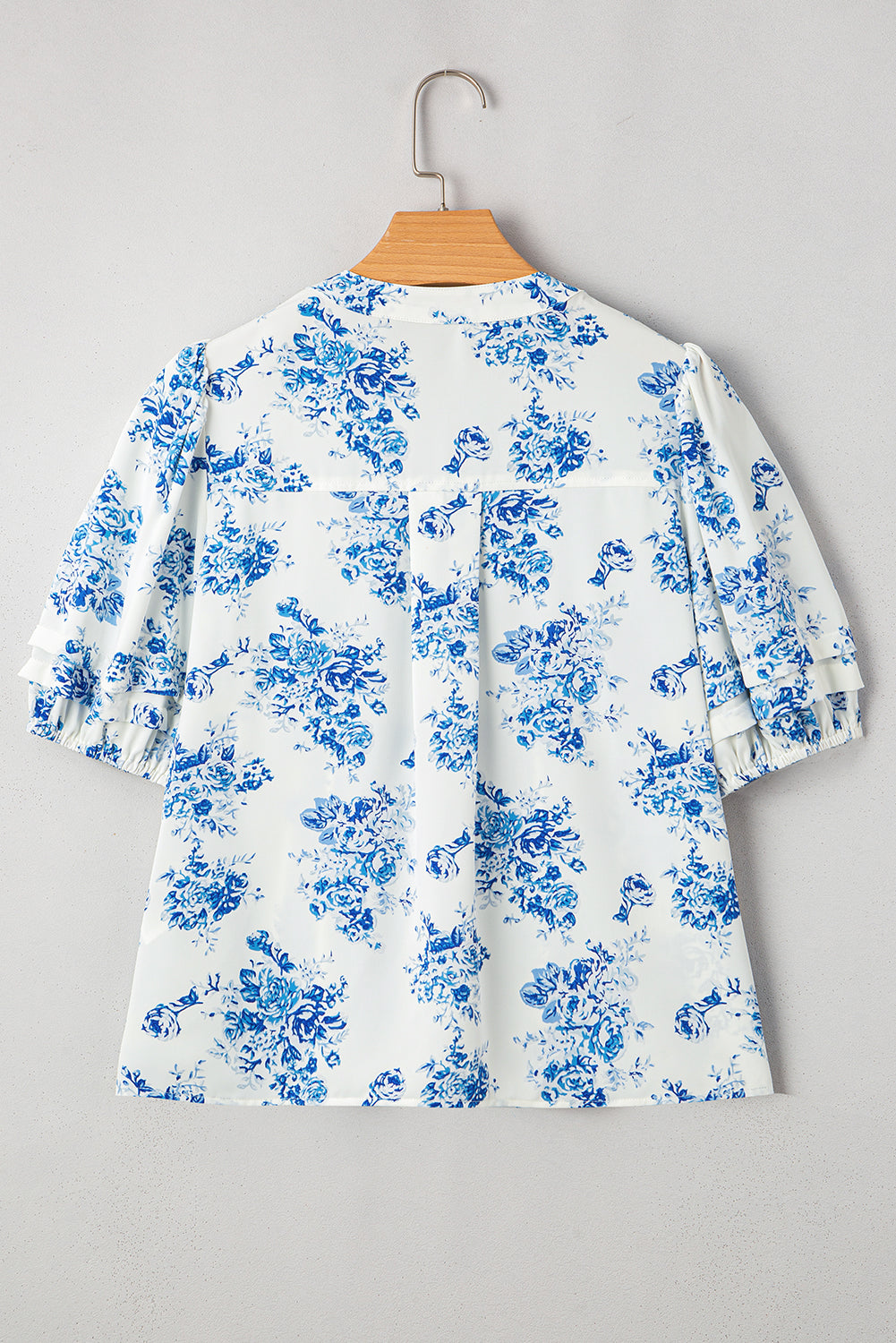 Floral Tiered Puff Sleeve Pleated Bust Buttoned Shirt
