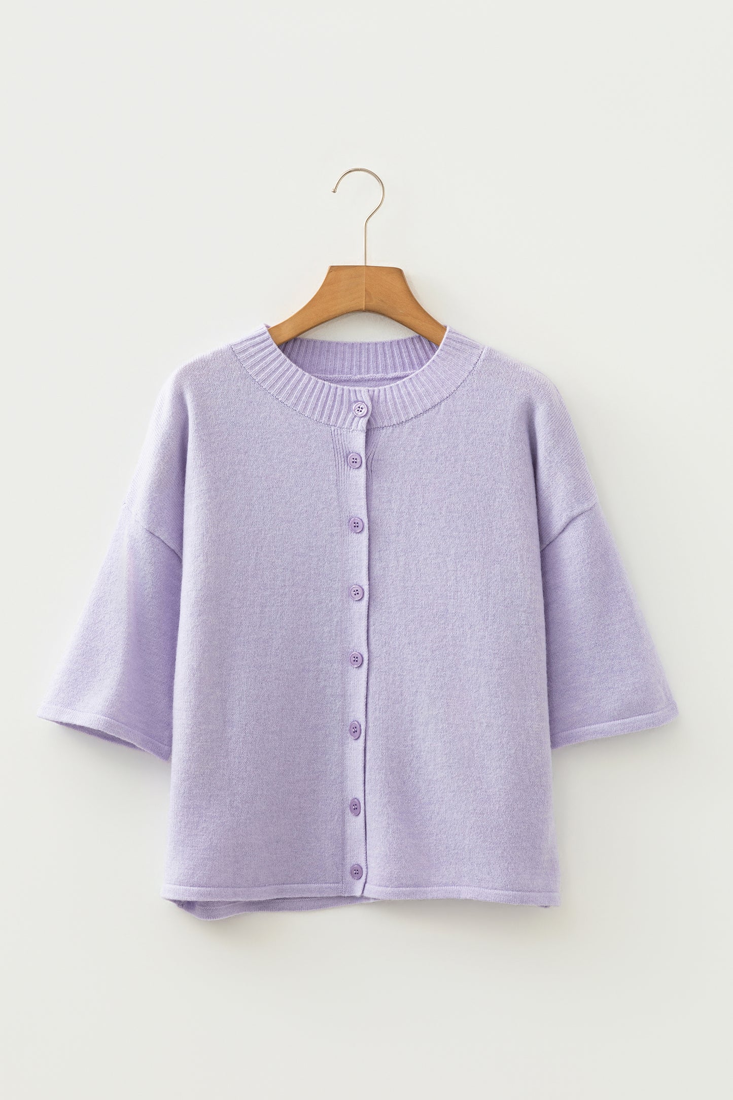 Solid 3/4 Sleeve Boxy Button-Down Cardigan