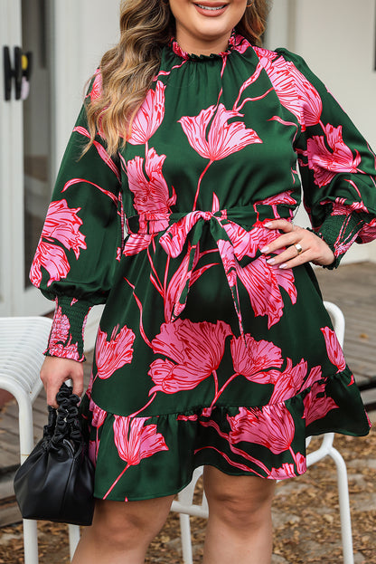 Floral Smocked 3/4 Sleeve Dress Plus Size