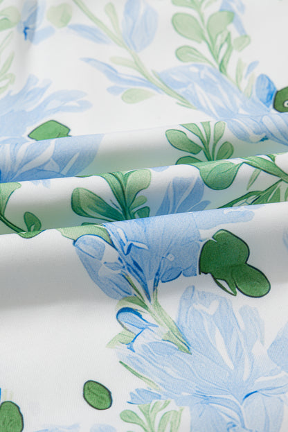 Floral V-Neck Layered Short Sleeve Mini Dress