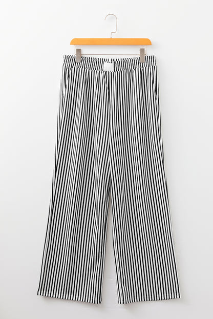 Stripe Pocketed Elastic High Waist Pants