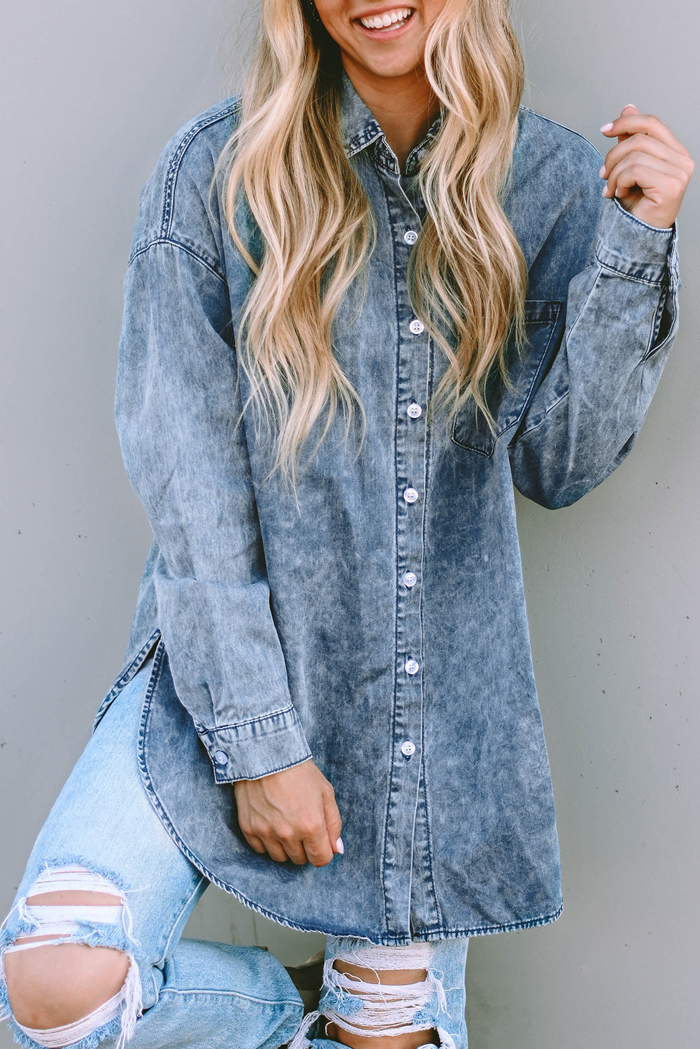 Vintage Washed Denim Pocketed Shirt