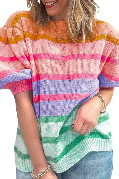 Stripe Bubble Short Sleeve Sweater