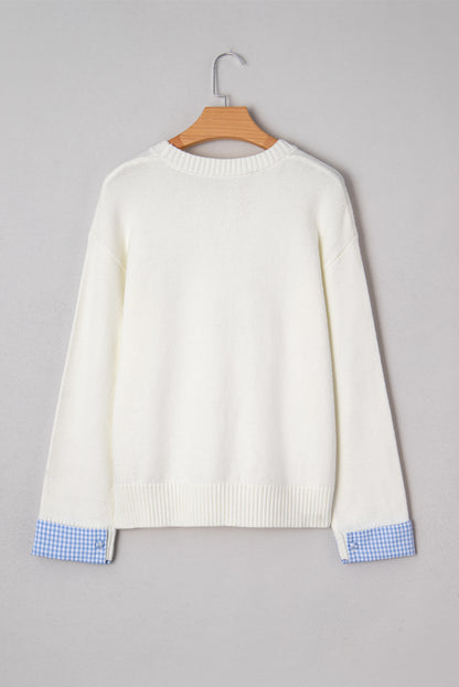 Valentine Gingham Heart Embroidered Crewneck Sweater