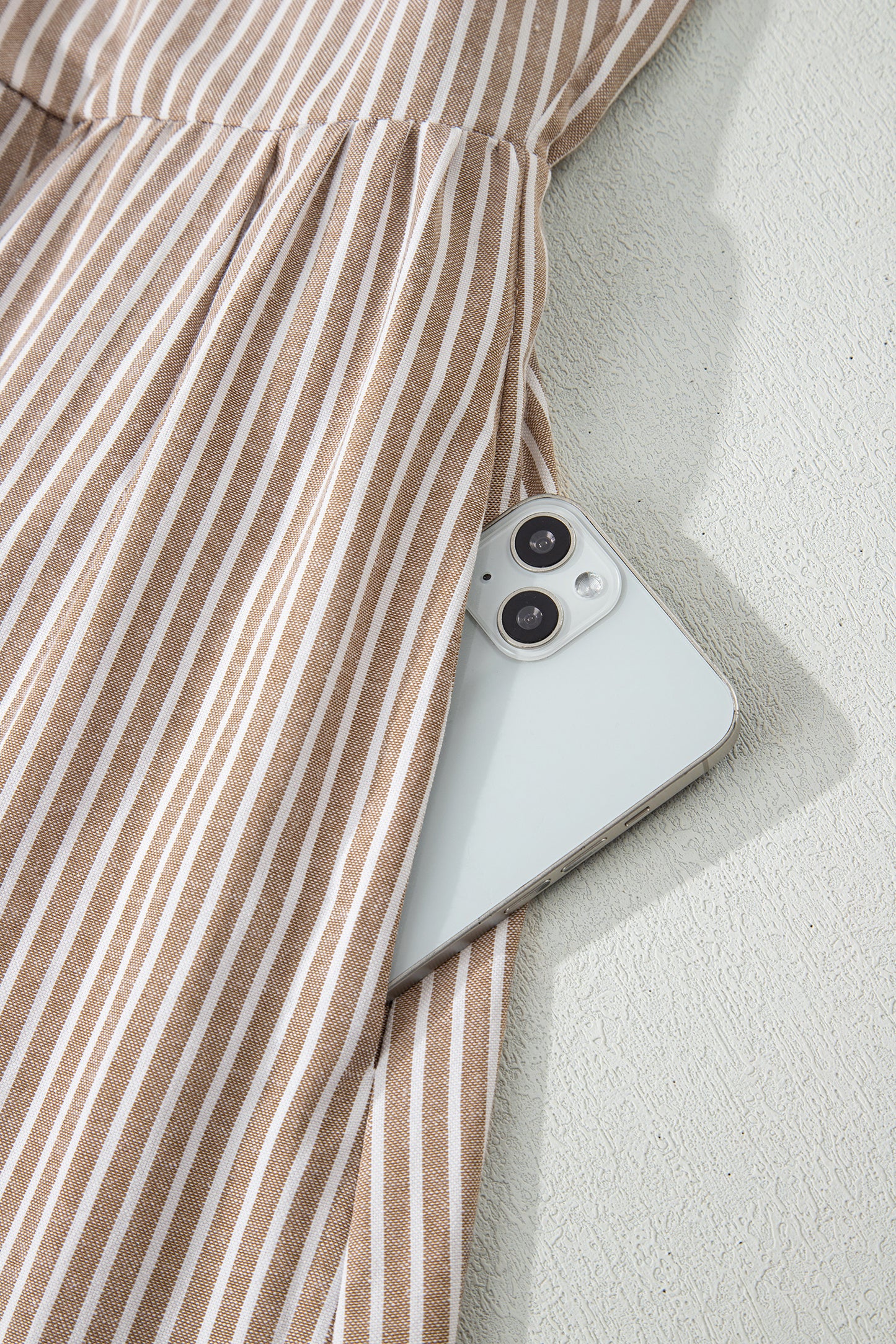 Stripe Flutter Sleeve Buttoned V-Neck Maxi Dress