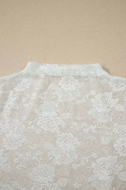 Sheer Lace Mesh Round Neck T-Shirt