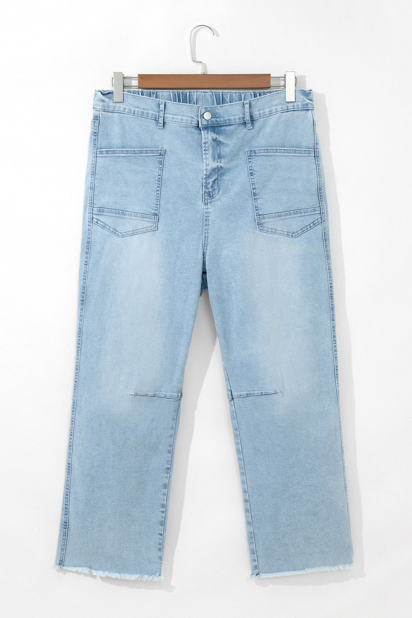 Plus Size Seam Patch Pocket Raw Cut Jeans