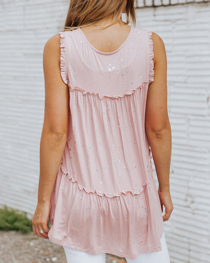 Metallic Dotted Ruffle Babydoll Tank