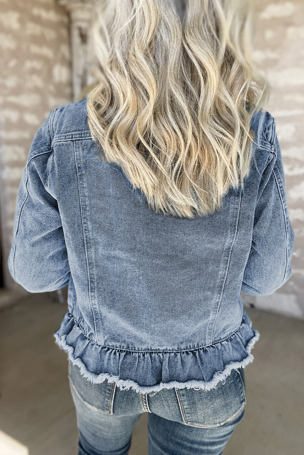 Ruffle Raw Hem Denim Jacket