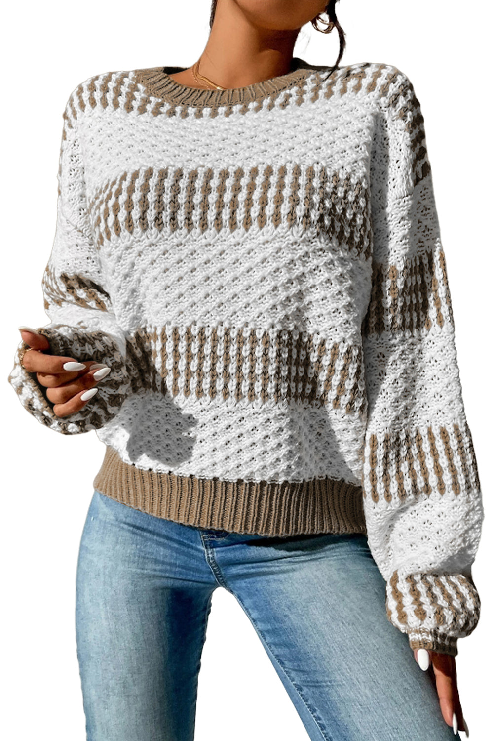 Stripe Cable Drop Shoulder Sweater