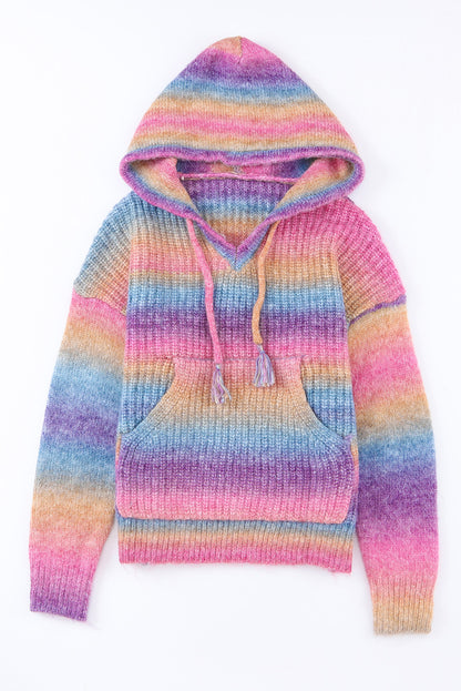 Multicolor Ombre Pocket Hooded Sweater