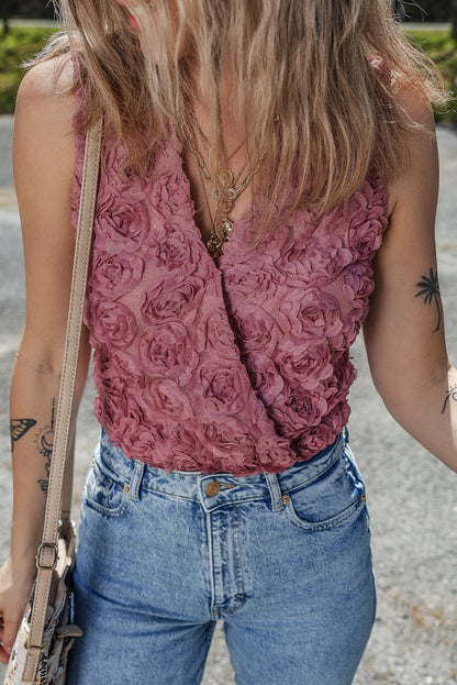 Floral Textured V-Neck Sleeveless Bodysuit