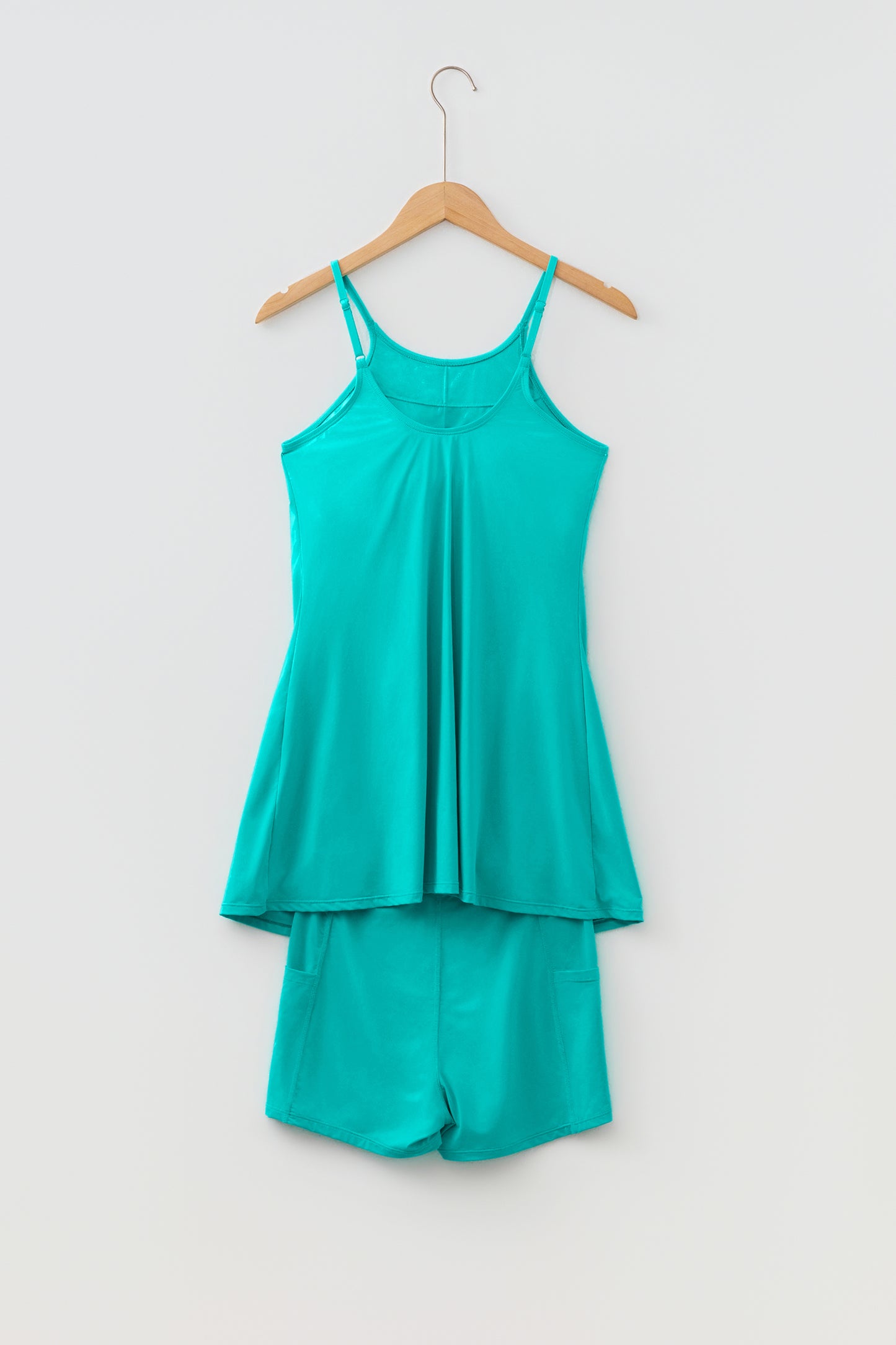 Solid Tunic Tank Dress & Shorts Athletic Set