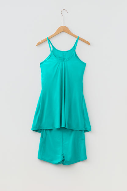 Solid Tunic Tank Dress & Shorts Athletic Set
