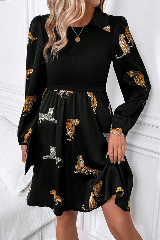 Leopard Colorblock Long Sleeve Dress