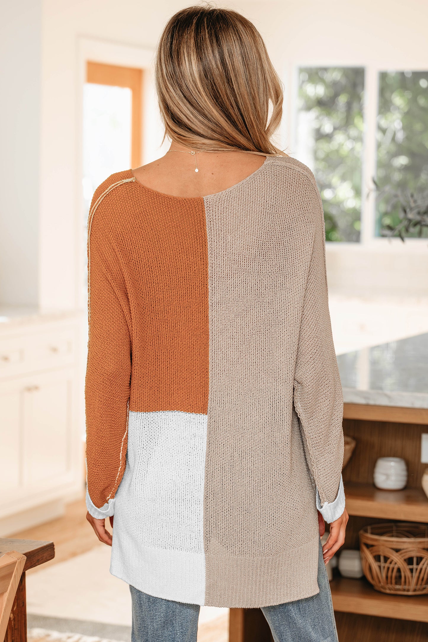 Colorblock Knit V-Neck Sweater