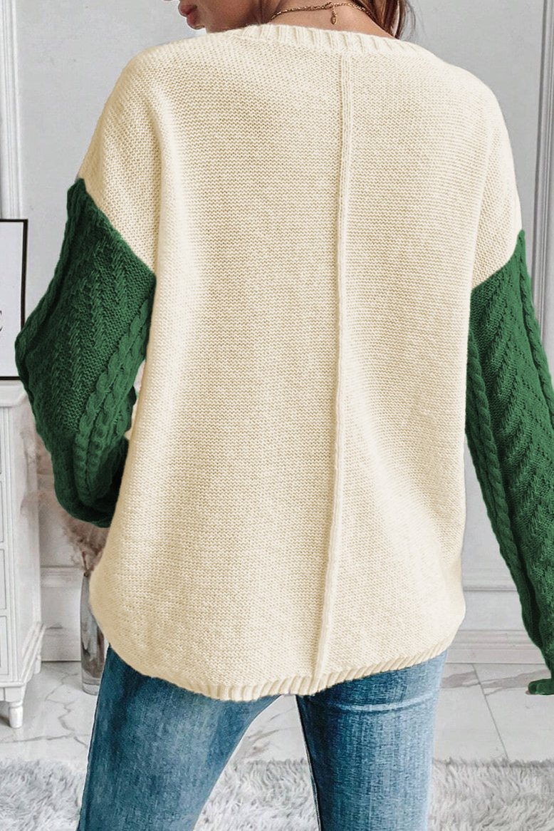 Colorblock Cable Knit Sweater Plus Size