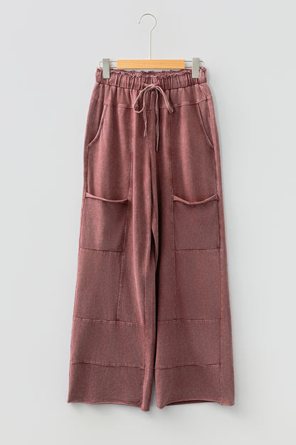 Mineral Wash High Waist Raw Hem Pants