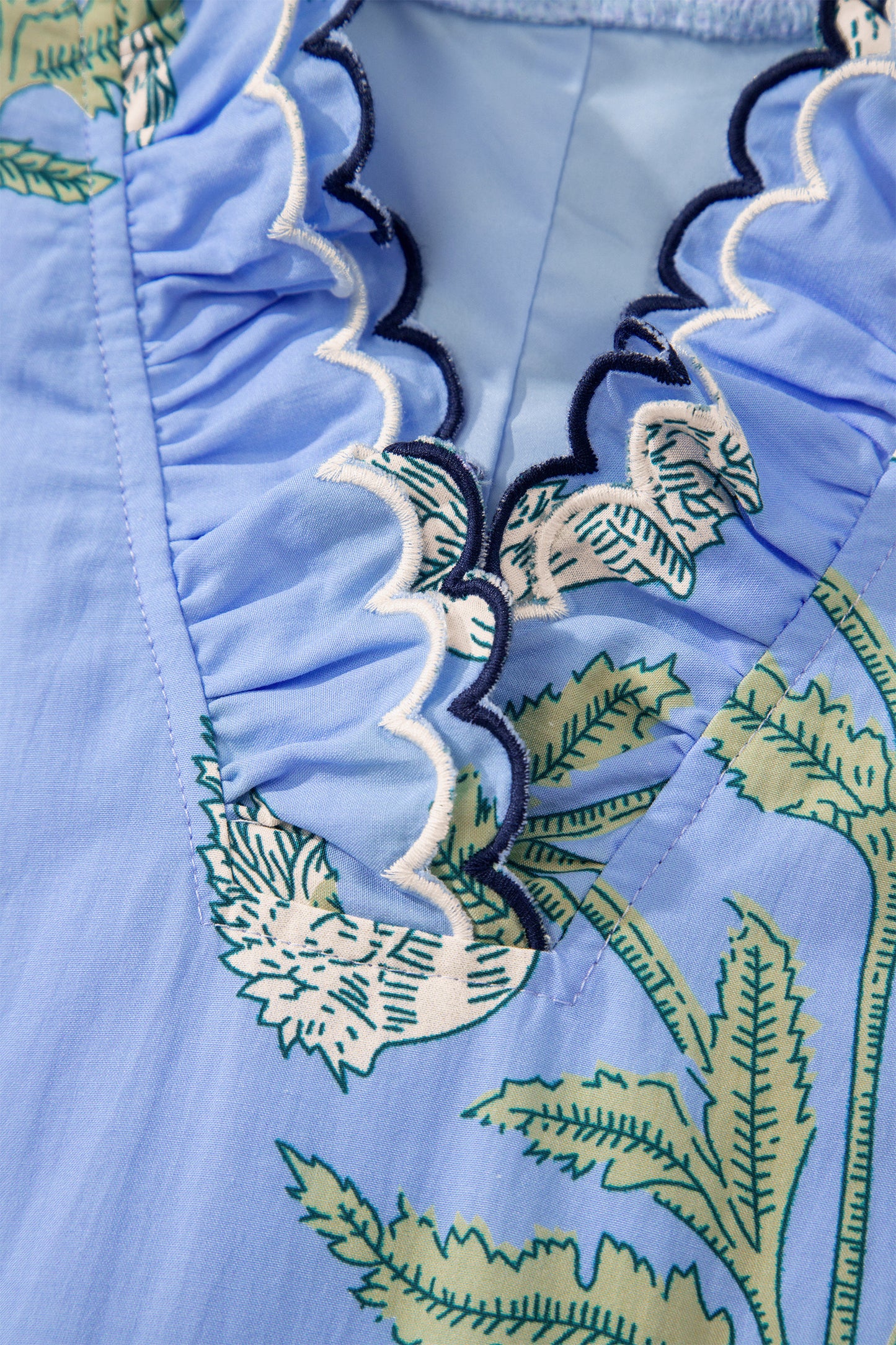 Floral Scalloped Embroidery Drop Waist Mini Dress