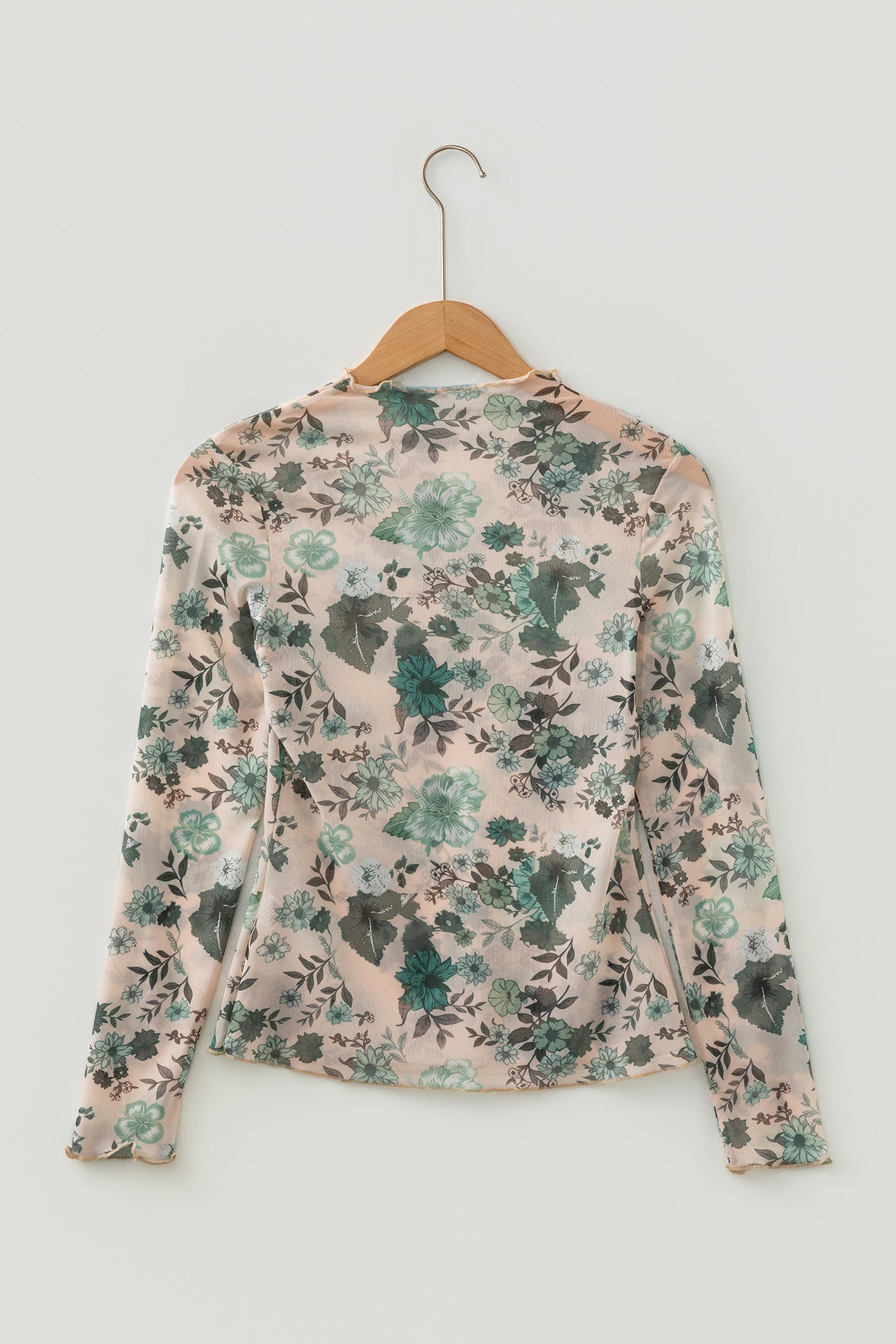 Floral Mesh Mock Neck Long Sleeve Top