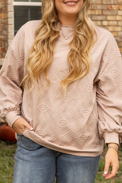 Plus Size Geometric Textured Crewneck Sweatshirt