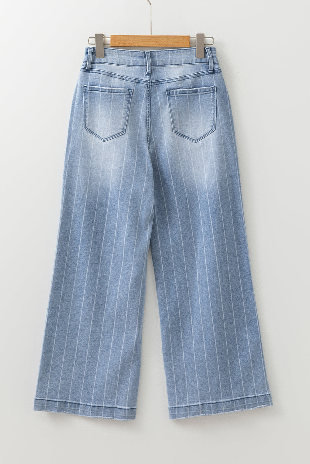 Pinstripe Denim Buttoned Wide Leg Jeans