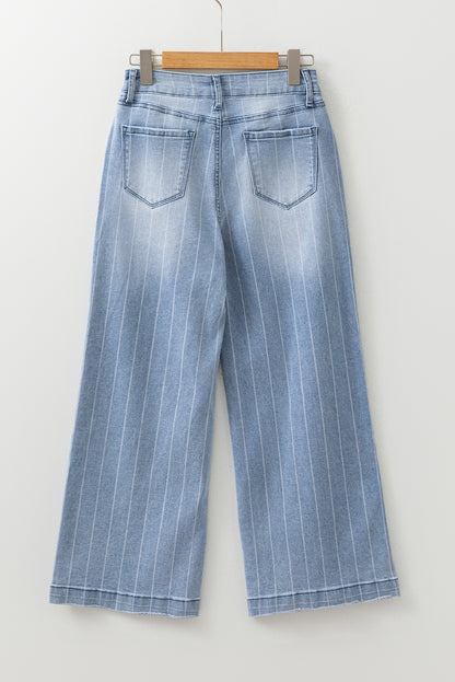 Pinstripe Denim Buttoned Wide Leg Jeans