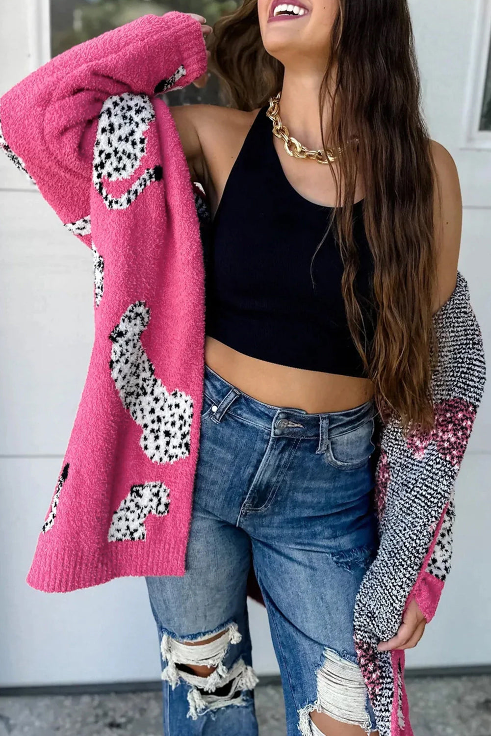 Cheetah Open Front Longline Cardigan