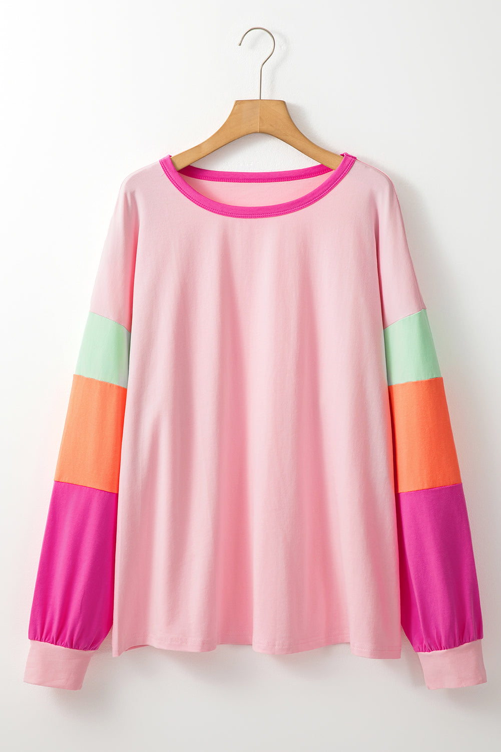 Plus Size Colorblock Patchwork Long Sleeve Top
