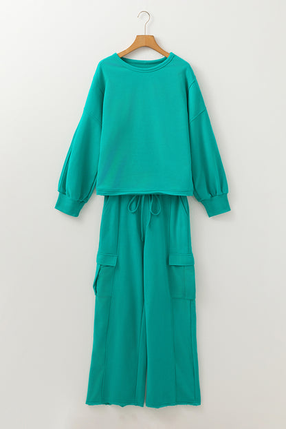 Solid Patchwork Top and Pants Set