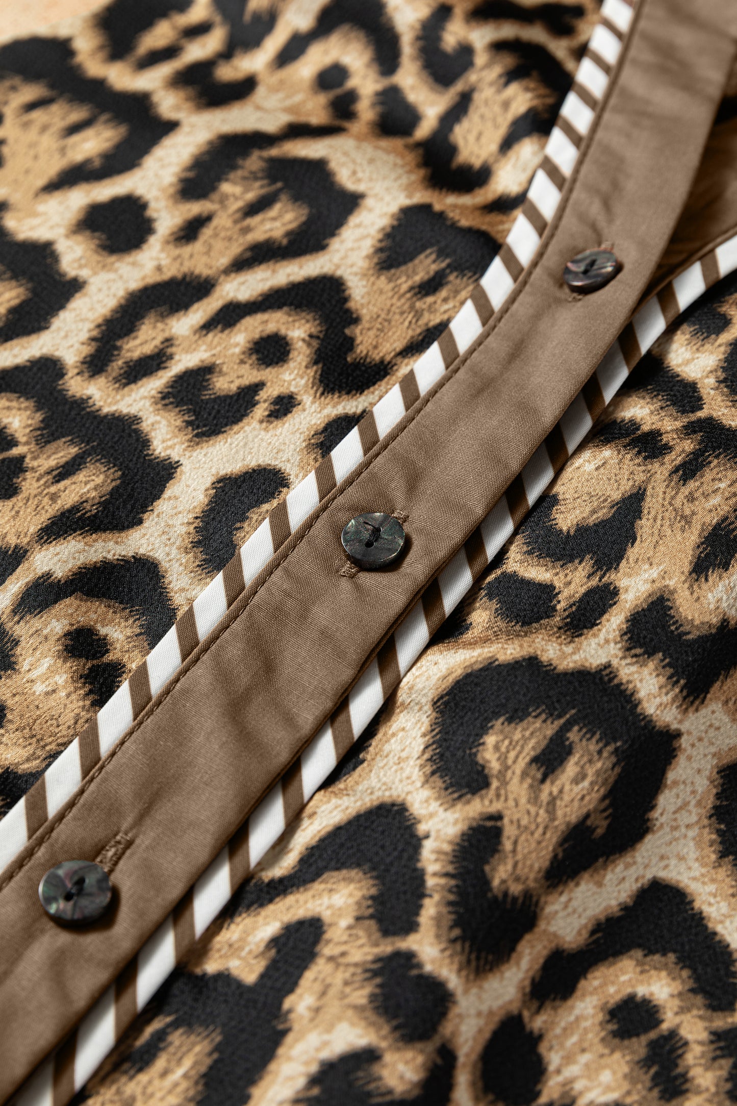 Leopard Collared 3/4 Sleeve Shirt and Pants Set