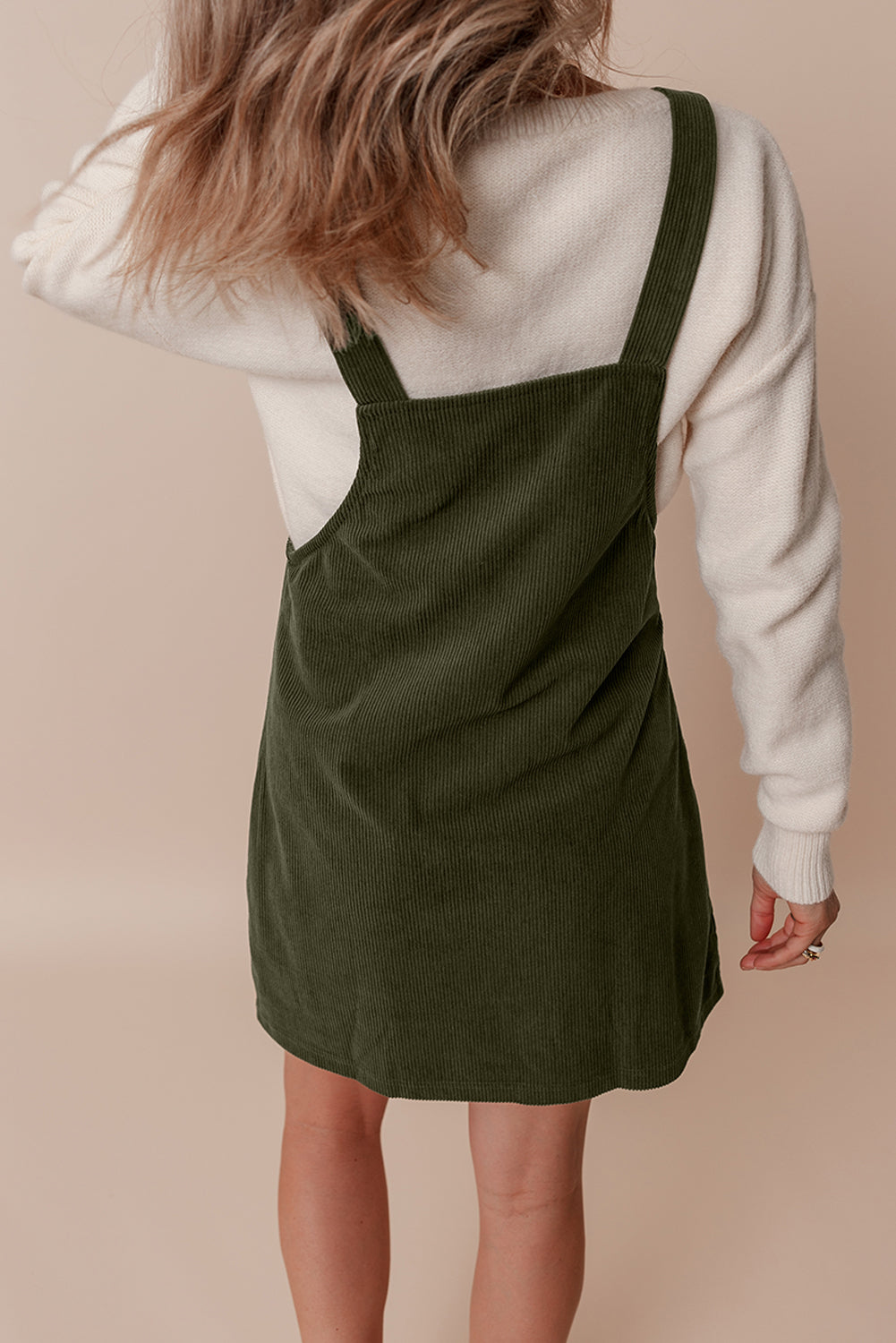 Solid Corduroy Sleeveless Overall Dress