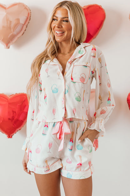 Valentine Wine Glass Bow Tie Pajama Set