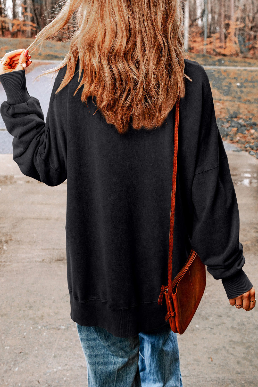 Ribbed Trim Drop Shoulder Sweatshirt