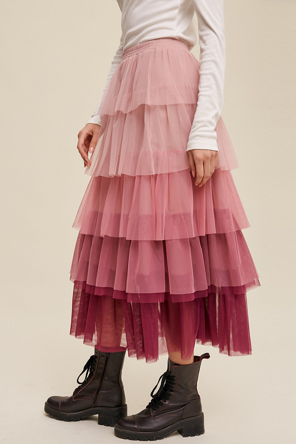 Gradient Ruffle Tiered Mesh Skirt