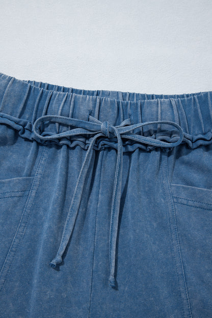 Mineral Wash Seam Detail Flared Drawstring Pants