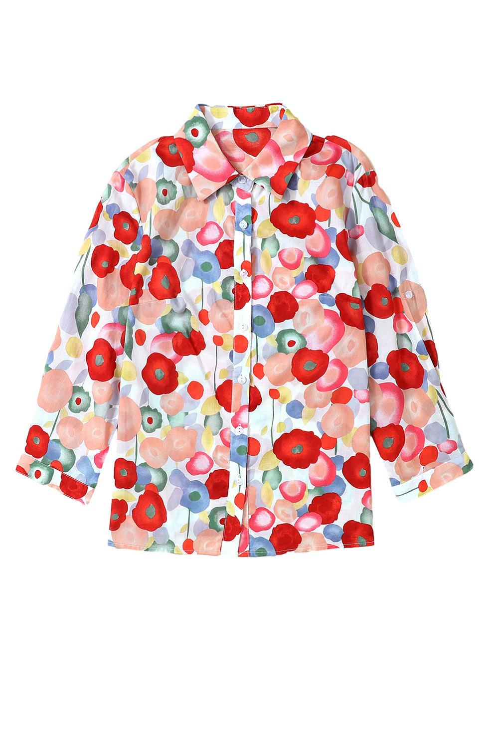 Floral Tab Sleeve Buttoned Shirt