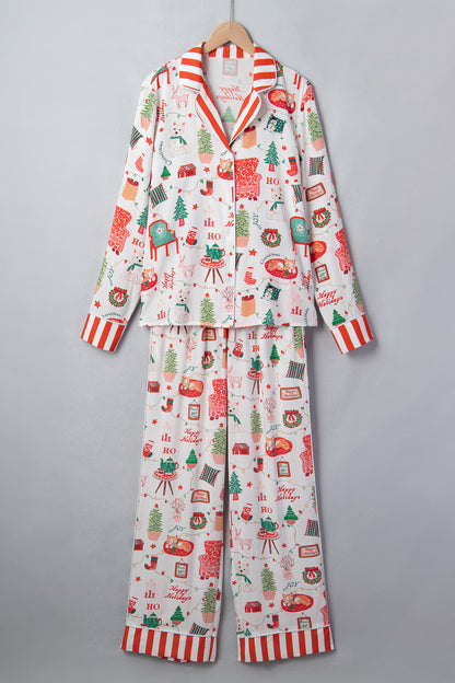 Christmast Stripe Trim Top & Pants Pajama Set