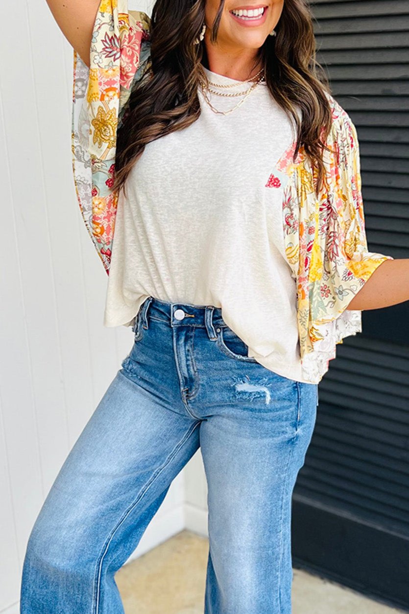 Floral Patchwork Batwing Sleeve Blouse