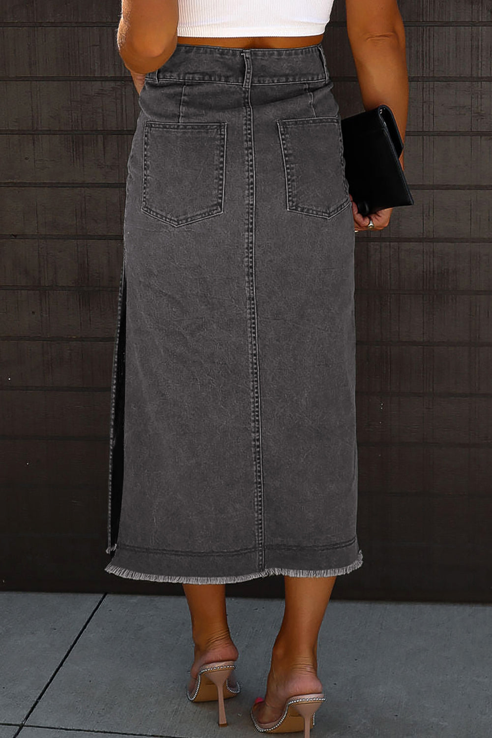 Denim Side Slit Midi Skirt