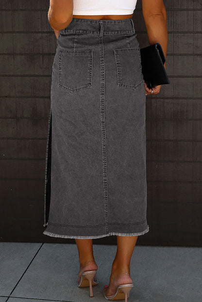 Denim Side Slit Midi Skirt