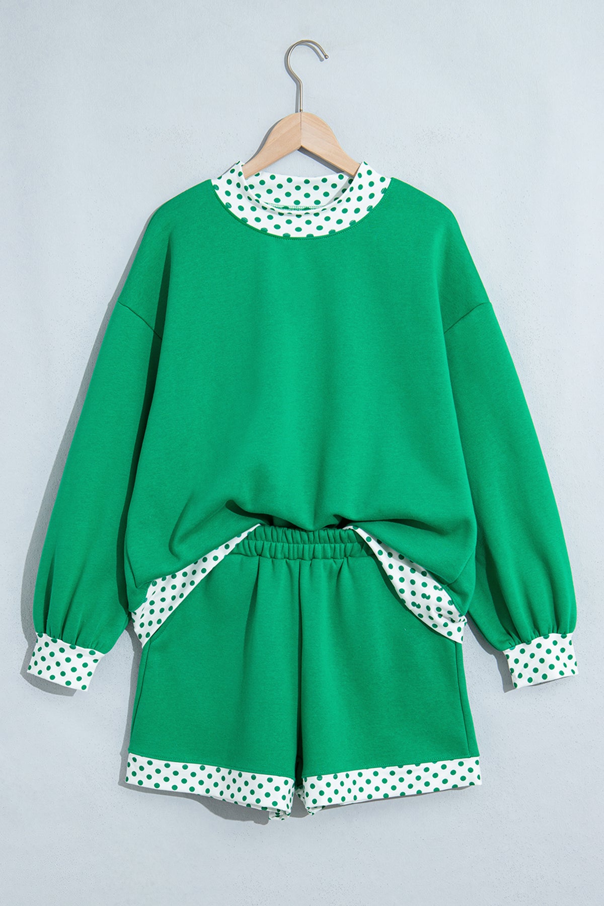 Polka Dot Contrast Trim Sweatshirt & Shorts Set