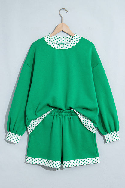 Polka Dot Contrast Trim Sweatshirt & Shorts Set