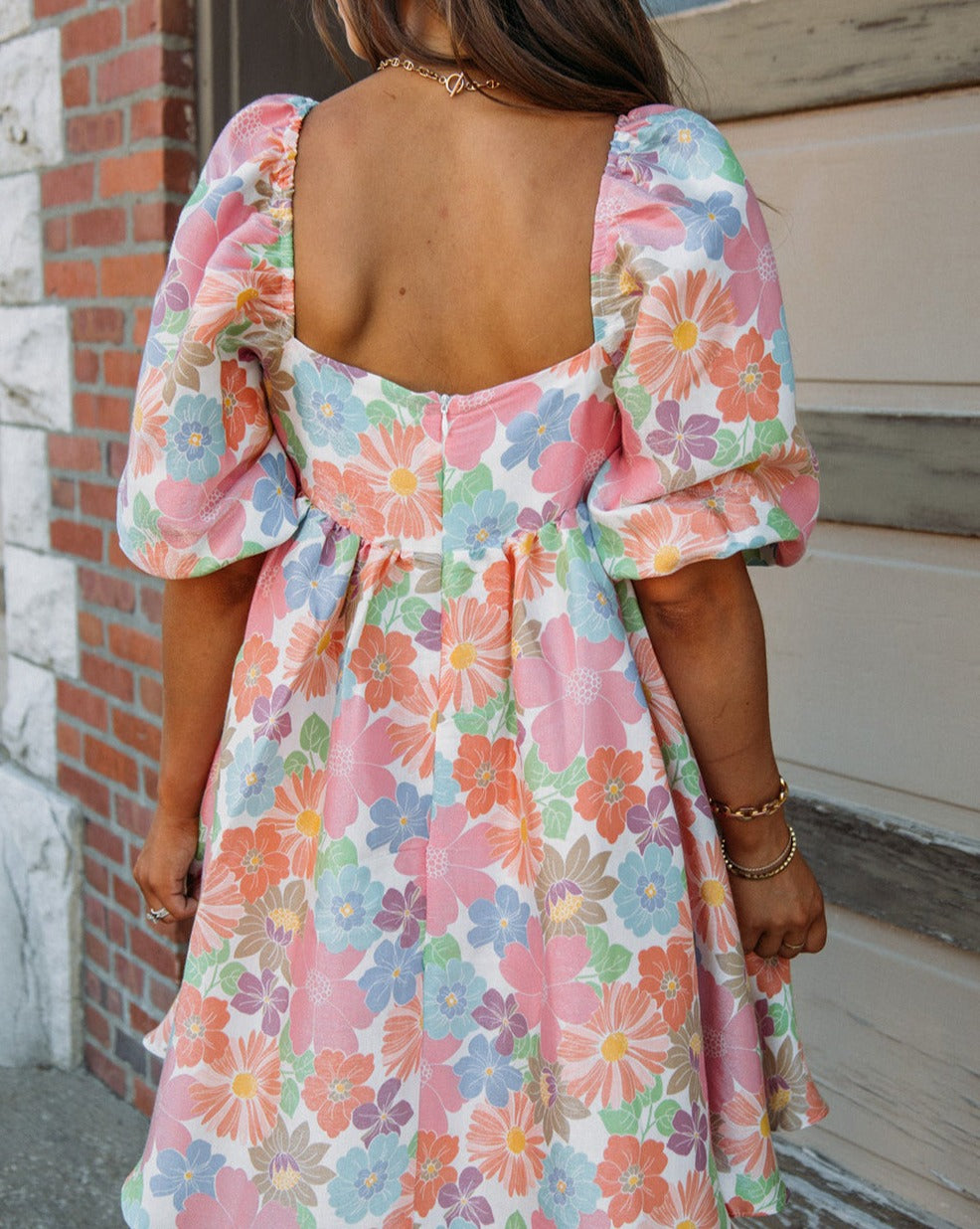 Floral Puff Sleeve Babydoll Dress Plus Size