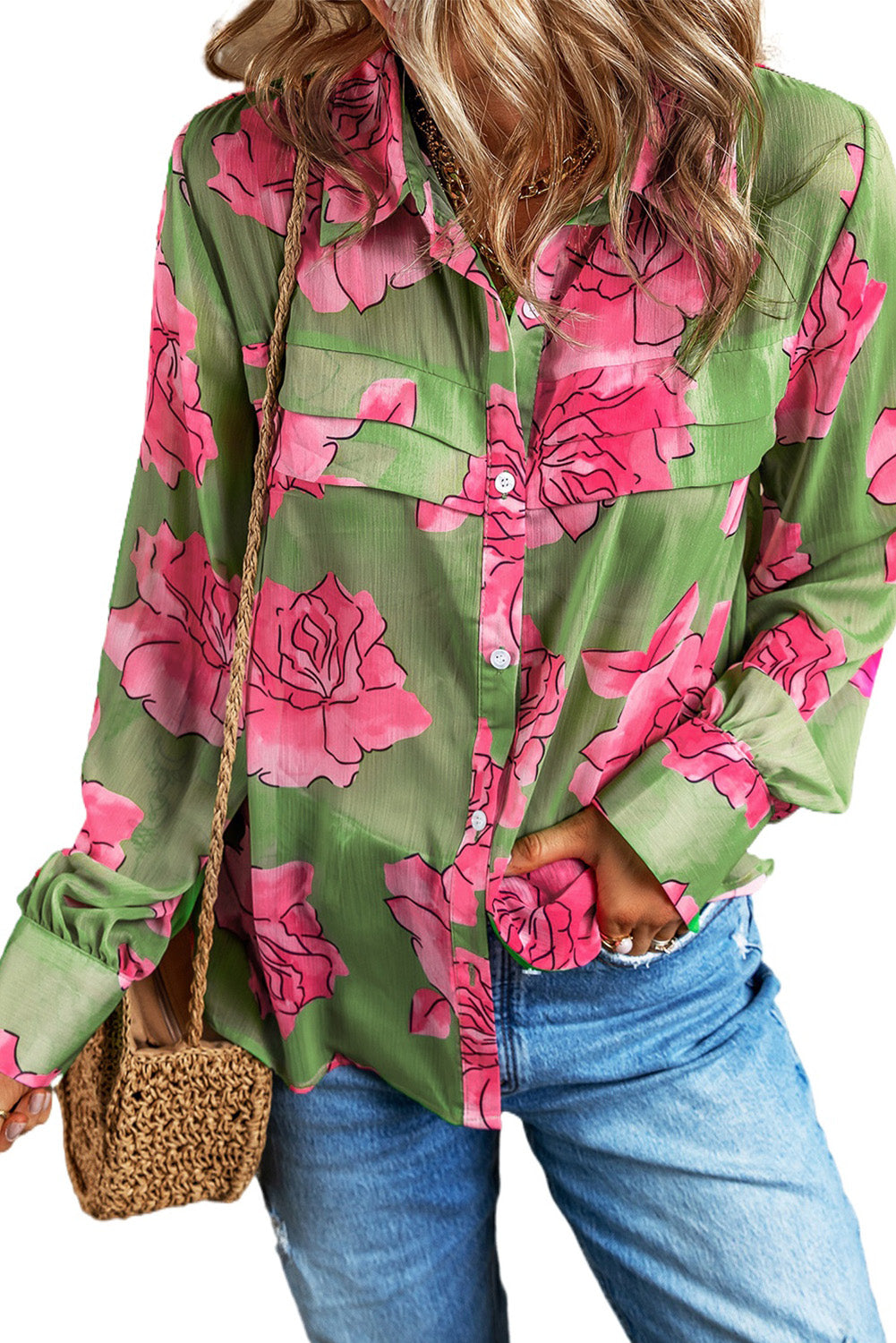 Floral Pleated Long Sleeve Shirt