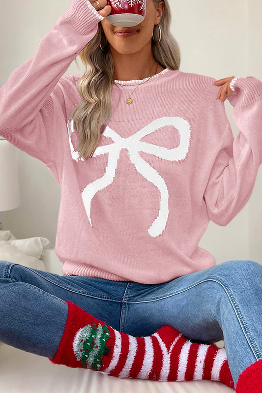 Bow Contrast Trim Sweater