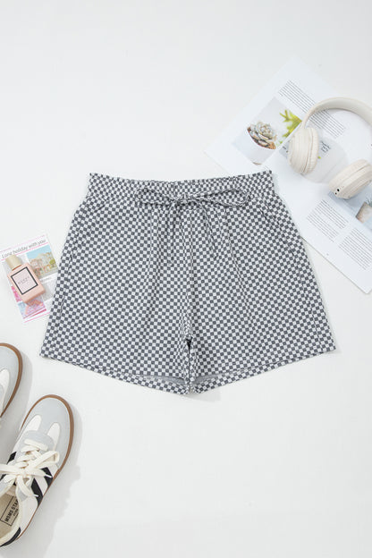 Checker Drawstring Elastic Waist Pocketed Shorts